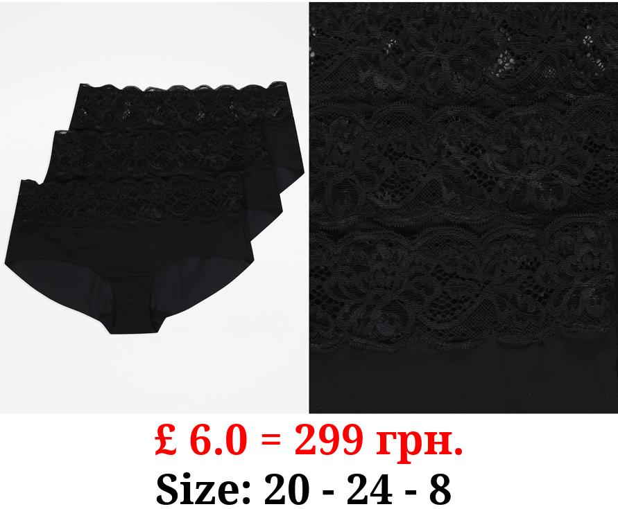 Black Lace Top Short Knickers 3 Pack