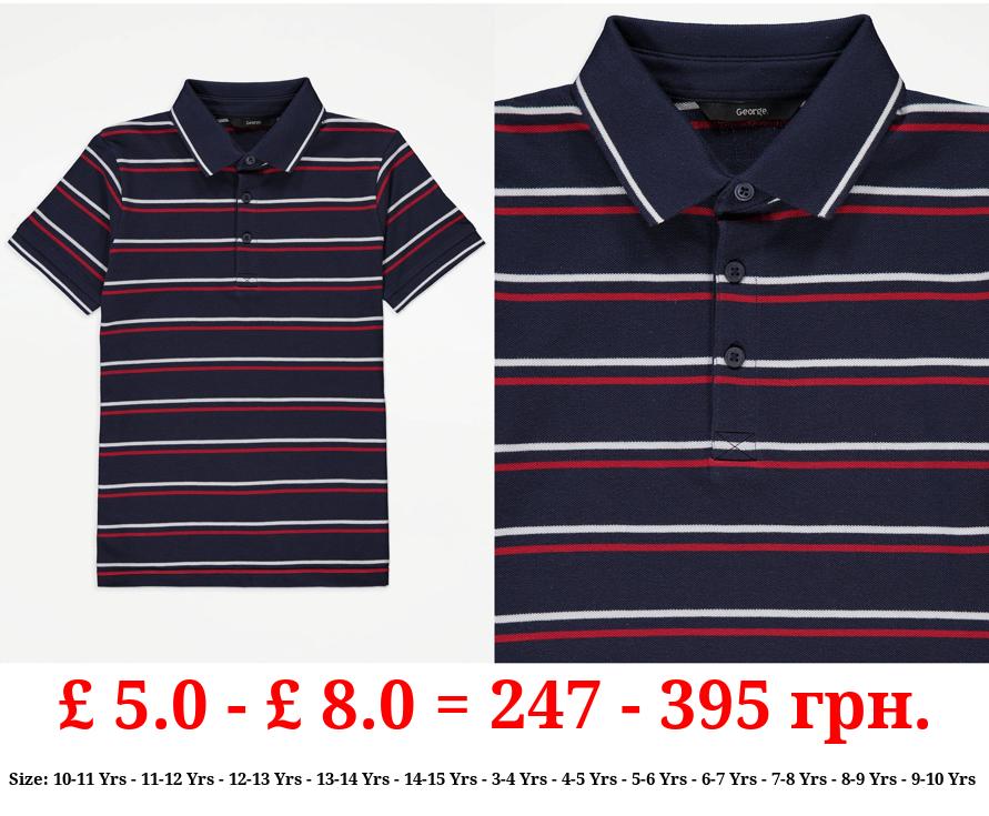 Navy Striped Polo Top