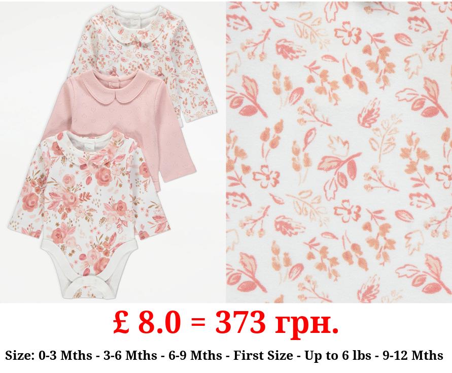 Pink Collared Floral Bodysuits 3 Pack