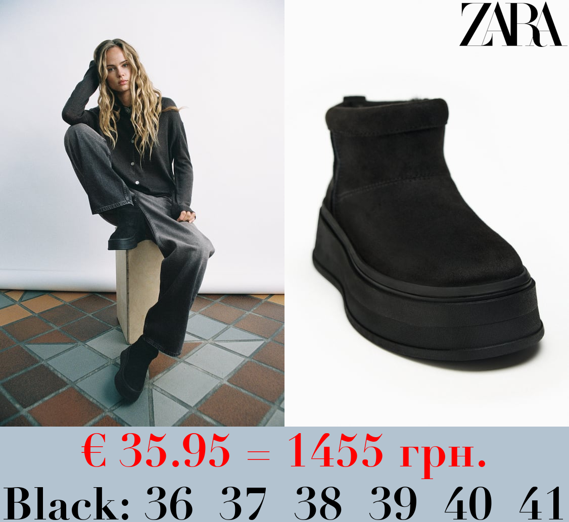 FAUX FUR FLATFORM ANKLE BOOTS