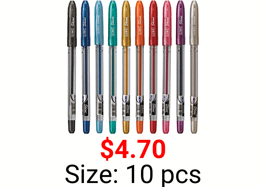 LINC Shine Glitter Gel Pen, 10 Pack Assorted | 1.0mm Medium Tip Size, Contoured Grip, Broad for Thick Vibrant Lines