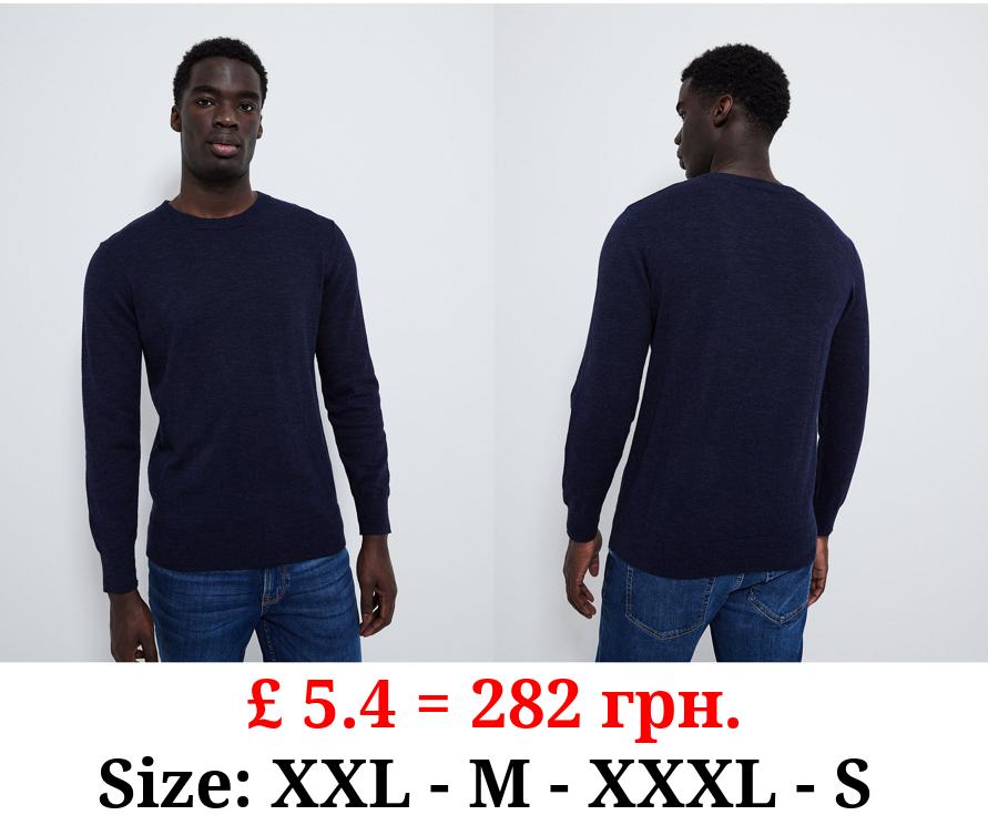 Navy Fine Knit Crew Neck Jumper