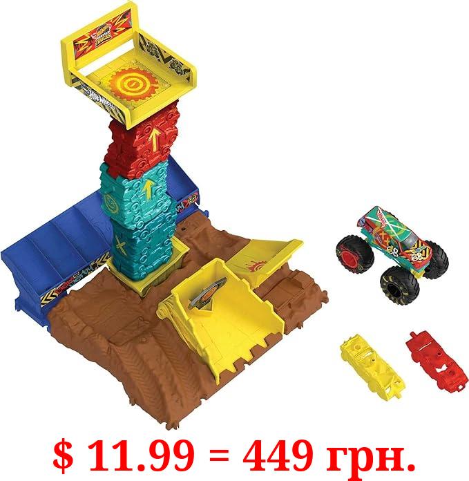Hot Wheels Monster Trucks Arena Smashers Demo Derby Car Jump Challenge, Demo Derby Toy Truck in 1:64 Scale & 2 Crushable Cars