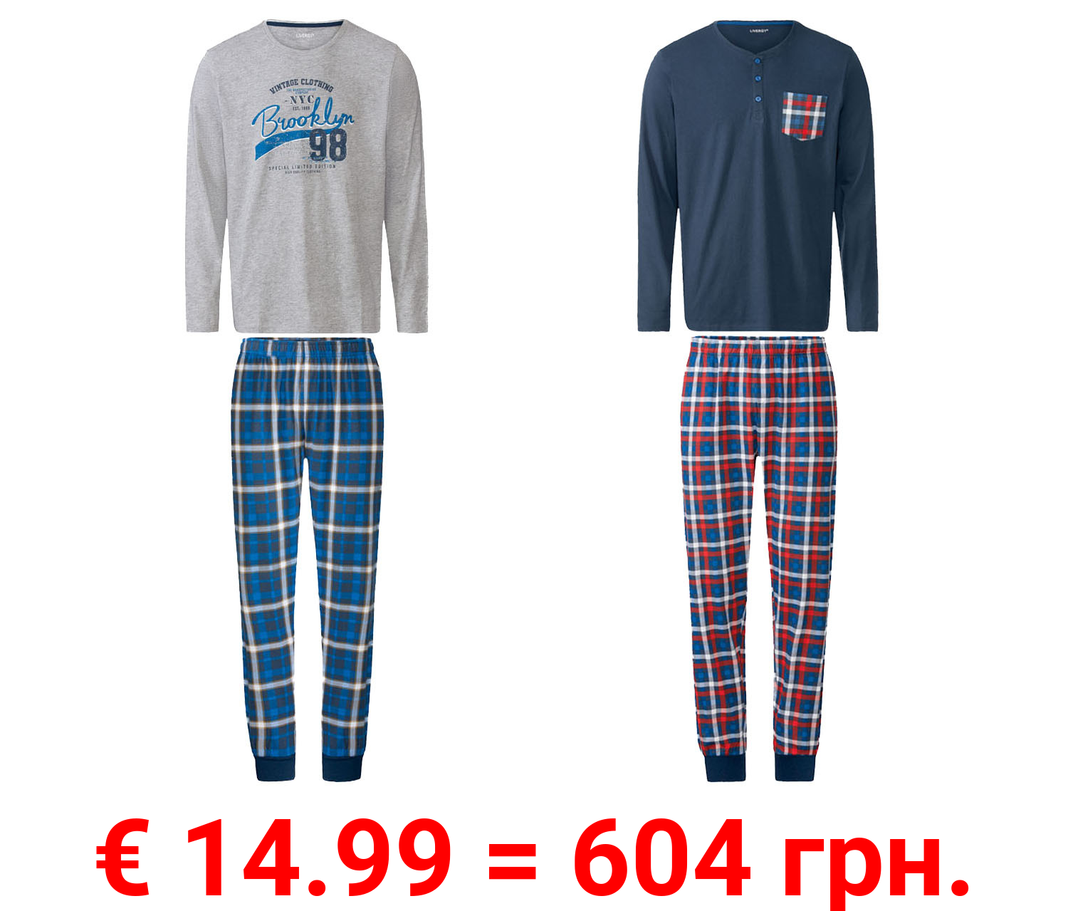 LIVERGY® Herren Pyjama, mit Baumwolle
