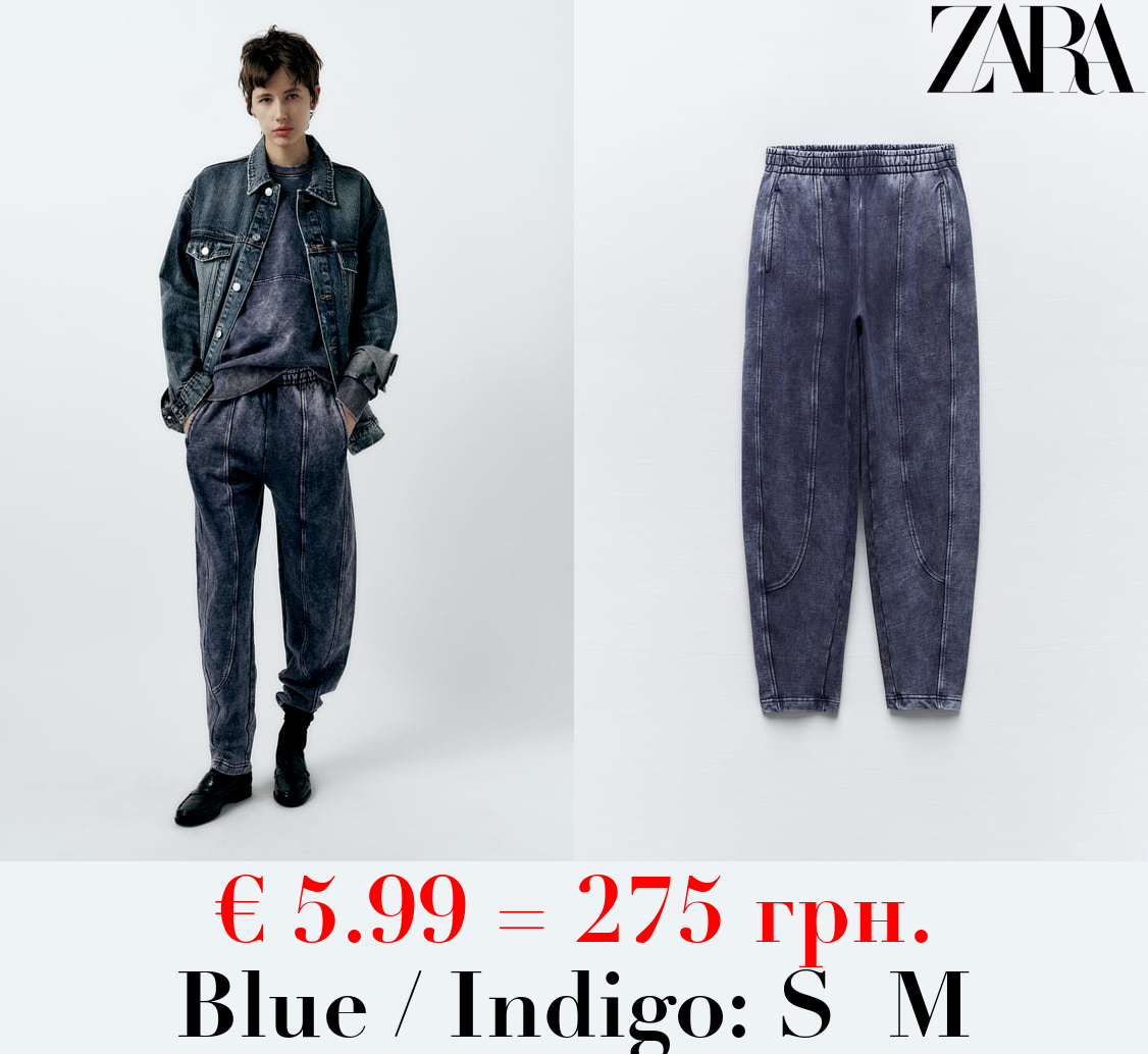 FADED-EFFECT CARROT FIT PLUSH TROUSERS