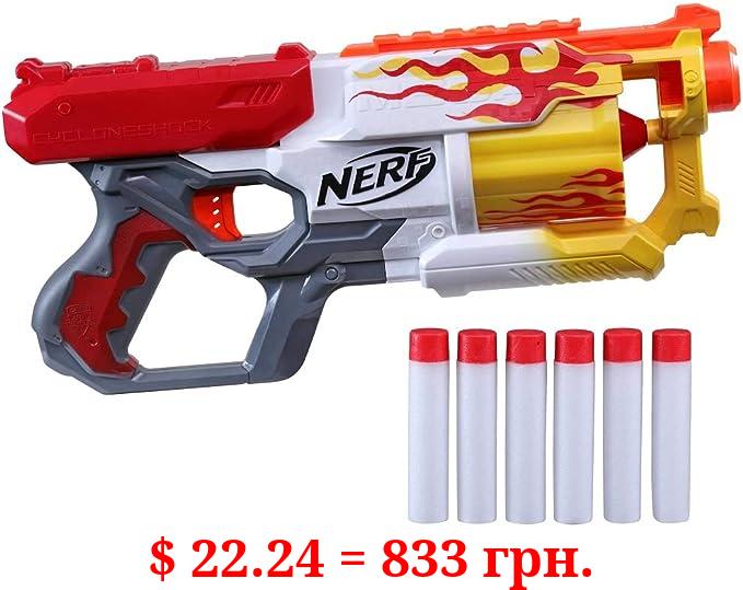NERF Mega CycloneShock Toy Blaster, Hotrod Color Style, 6-Dart Drum, 6 AccuStrike Mega Darts, Easy Priming, Christmas Gifts for Kids (Amazon Exclusive)