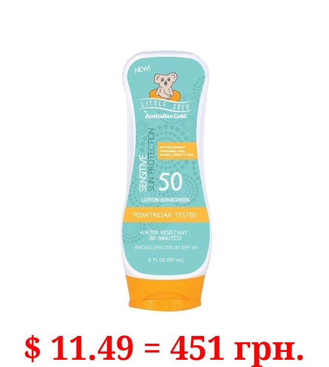Australian Gold Little Joey Sunscreen Lotion SPF 50, 8 Ounce | Hypoallergenic & Fragrance Free | Broad Spectrum | Water Resistant | Vegan | Pediatrician Tested
