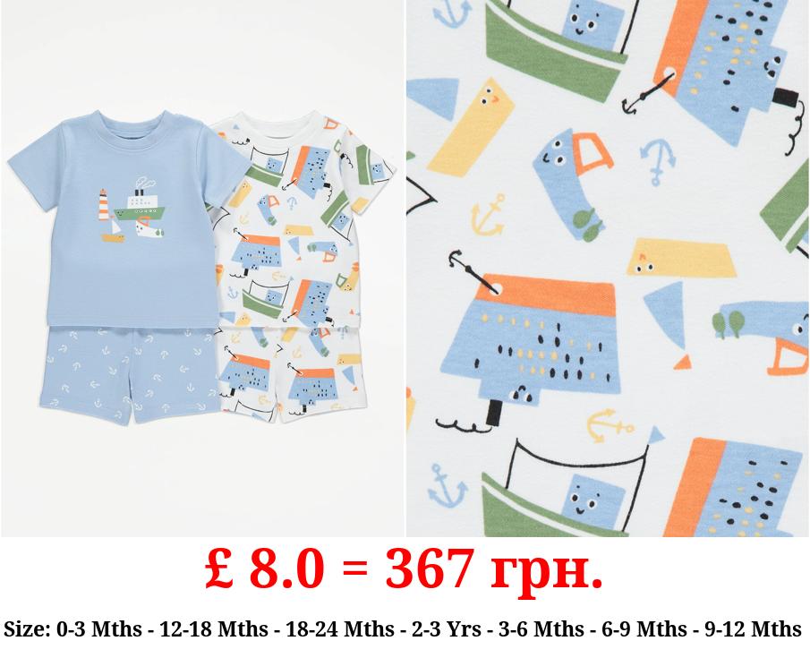 Sail Boat Short Pyjamas 2 Pack