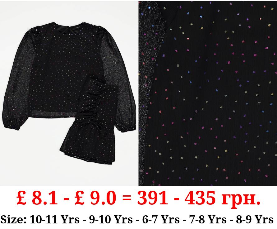 Black Rainbow Ombre Spot Top and Skirt Outfit
