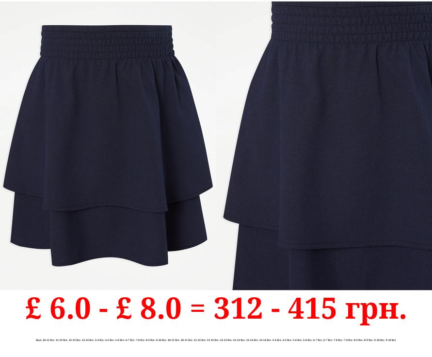 Navy Girls Tiered School Skirt