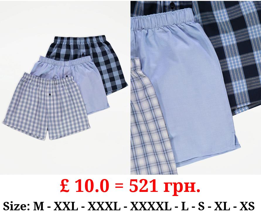 Blue Checked Woven Boxers 3 Pack