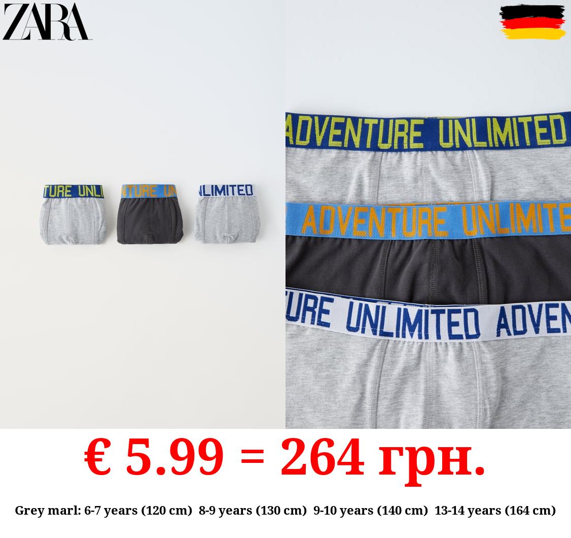 6-14 YEARS/ PACK OF THREE SLOGAN BOXERS