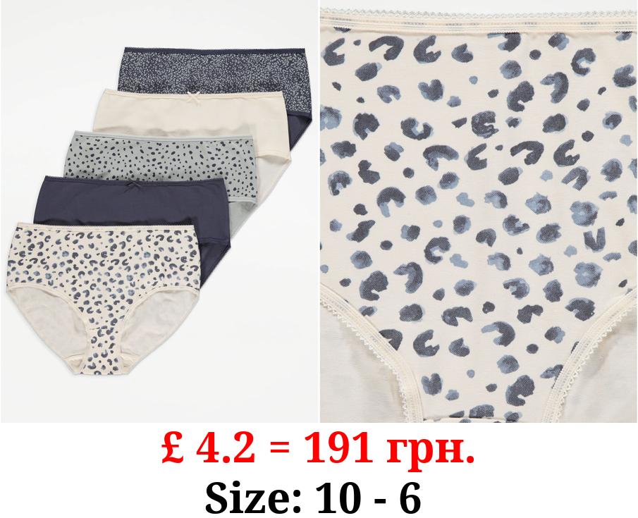 Assorted Neutral Leopard Print Midi Knickers 5 Pack