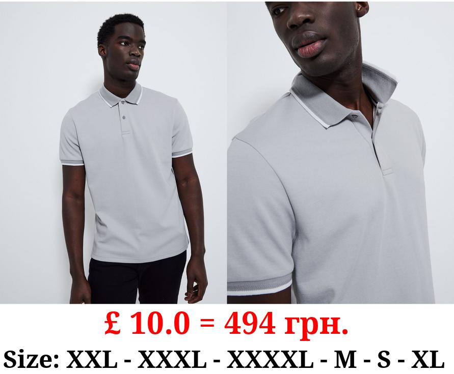 Light Grey Cotton Blend Polo Top