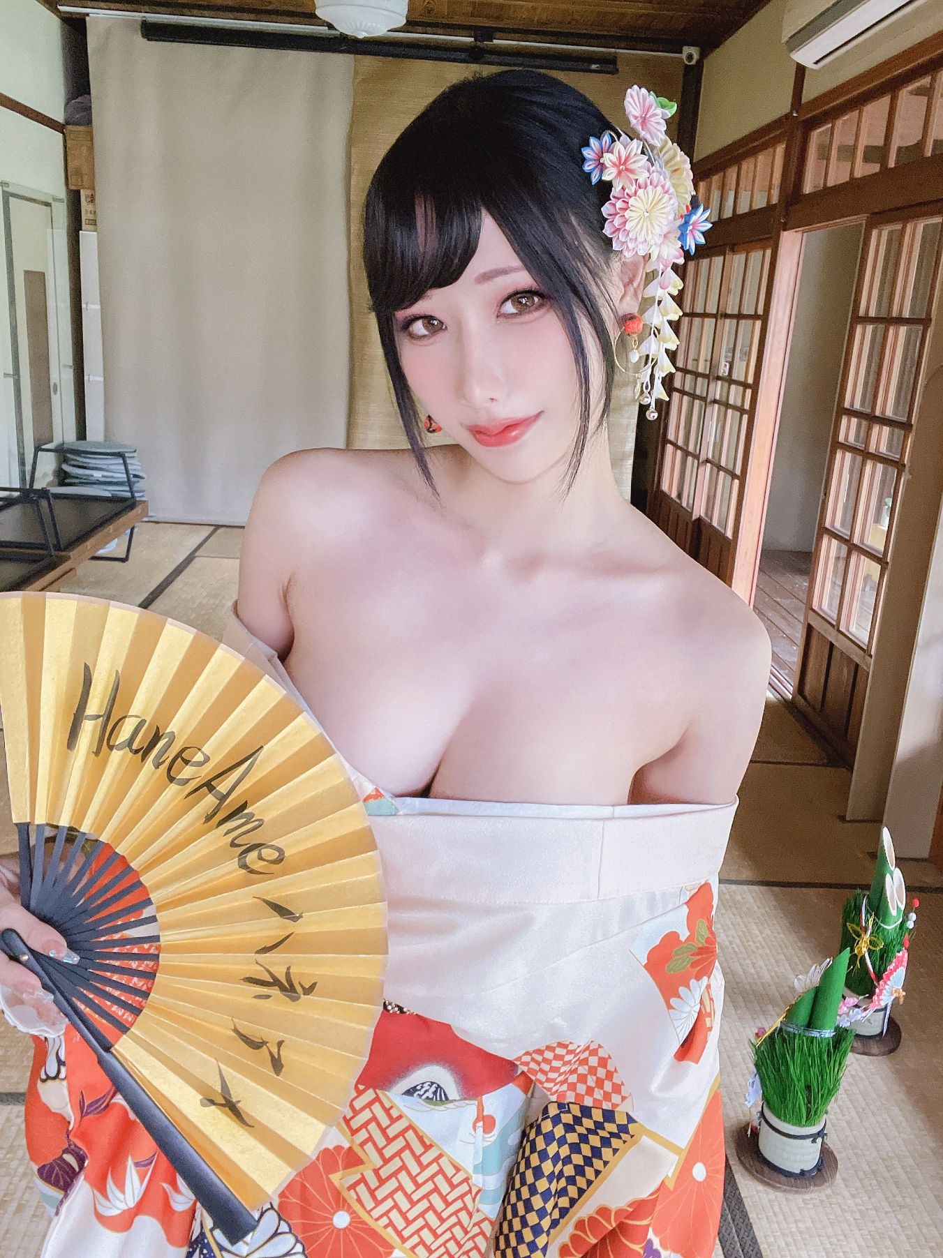 HaneAme 雨波 — Flower Print Kimono Girl 37