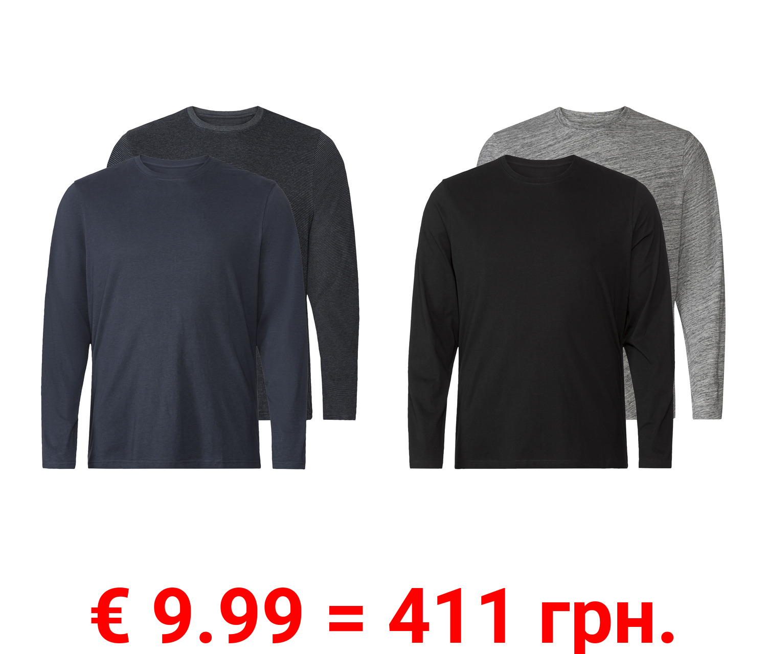 LIVERGY® Herren Langarmshirts, 2 Stück, mit Rundhalsausschnitt