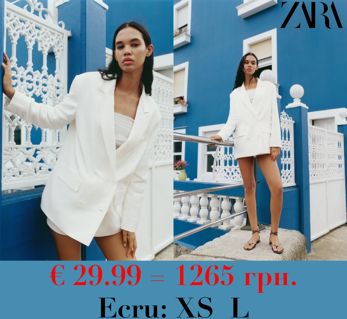 DOUBLE-BREASTED LINEN BLEND BLAZER