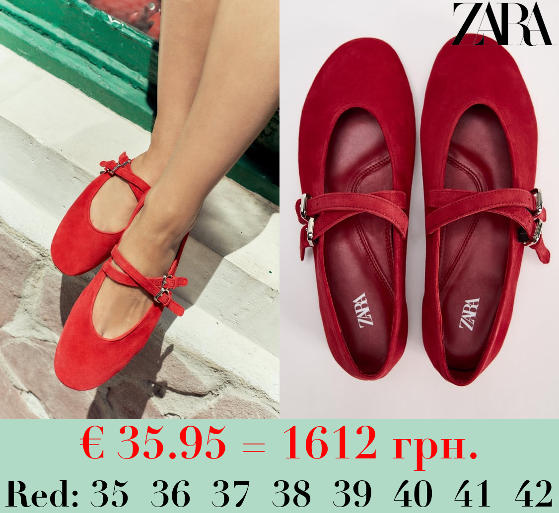 LEATHER BALLET FLATS WITH DOUBLE STRAP