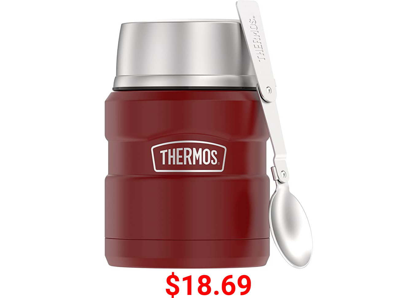 THERMOS Stainless King Vacuum-Insulated Food Jar with Spoon, 16 Ounce, Rustic Red