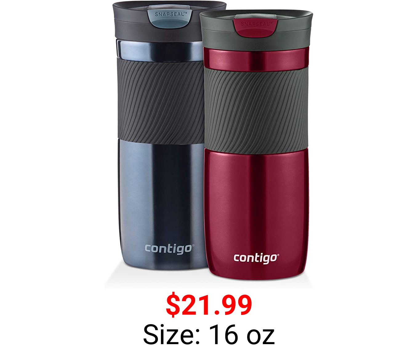 Contigo Byron SnapSeal Vacuum-Insulated Travel Mug, Spiced Wine and Stormy Weather , 16 oz, (Pack of 2)