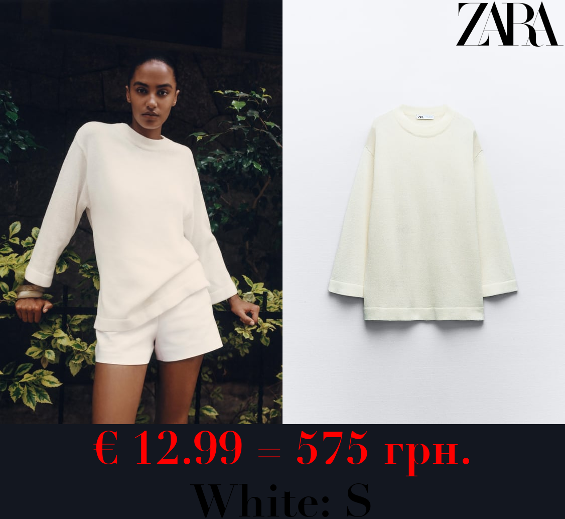 LINEN BLEND PLAIN KNIT SWEATER