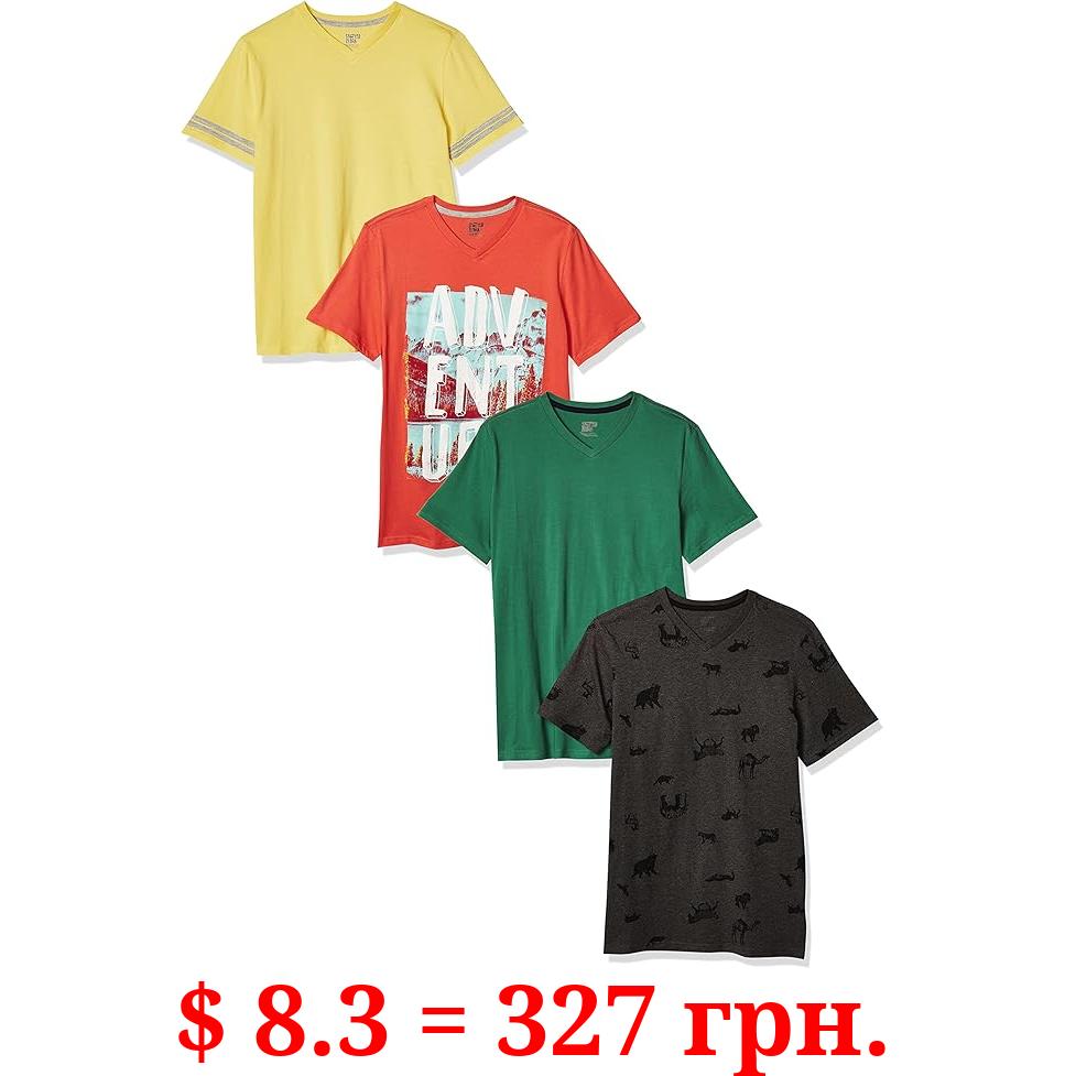 Amazon Essentials Boys and Toddlers' Short-Sleeve V-Neck T-Shirt Tops (Previously Spotted Zebra), Multipacks