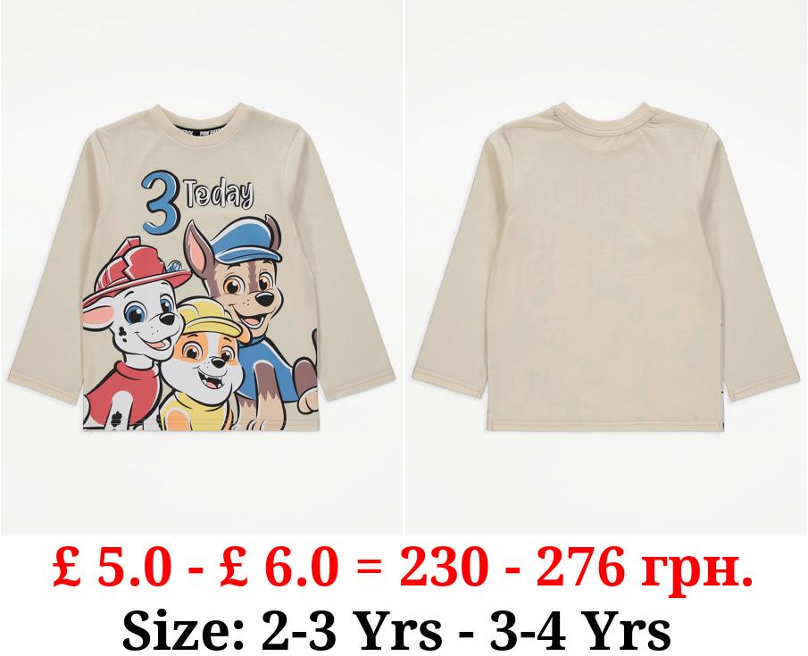PAW Patrol Age 3 Cream Birthday Long Sleeve T-Shirt