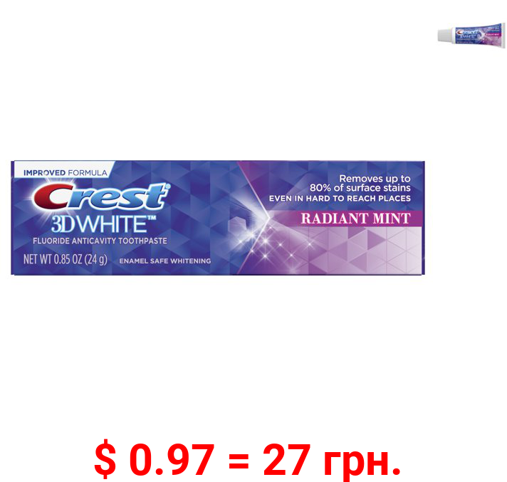 Crest 3D White, Whitening Toothpaste Radiant Mint, .85 oz