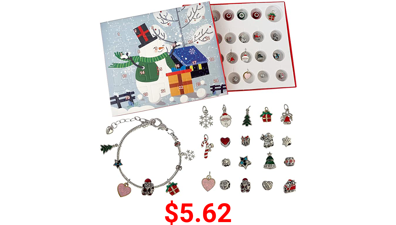 Advent Calendar 2021 Christmas Countdown Calendar ,Christmas Themed DIY Charm Bracelet Making Kit for Girls, Jewelry Gift Set Including 24 Charms Beads, 2 Bracelets