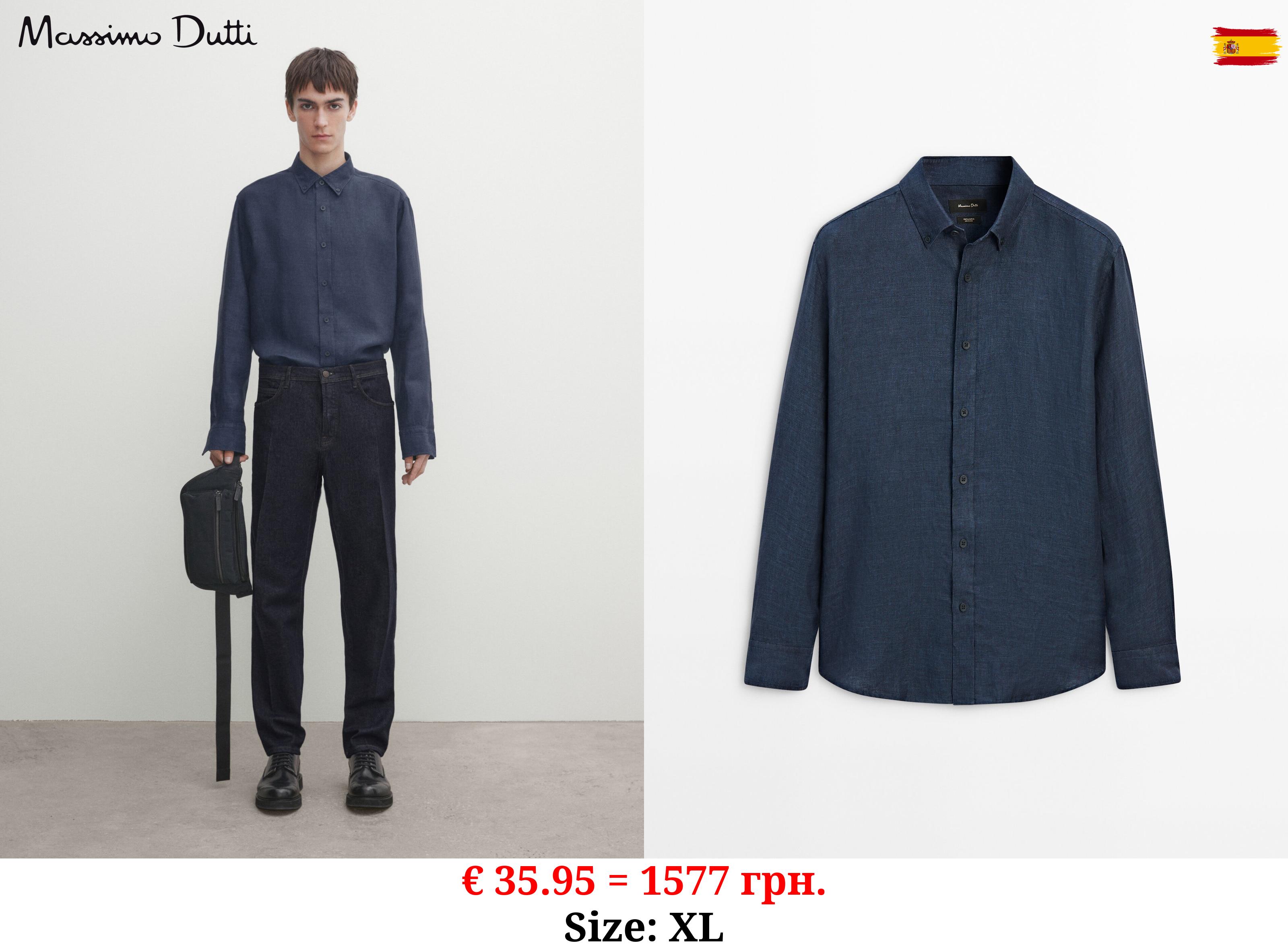 100% linen regular fit shirt NAVY BLUE