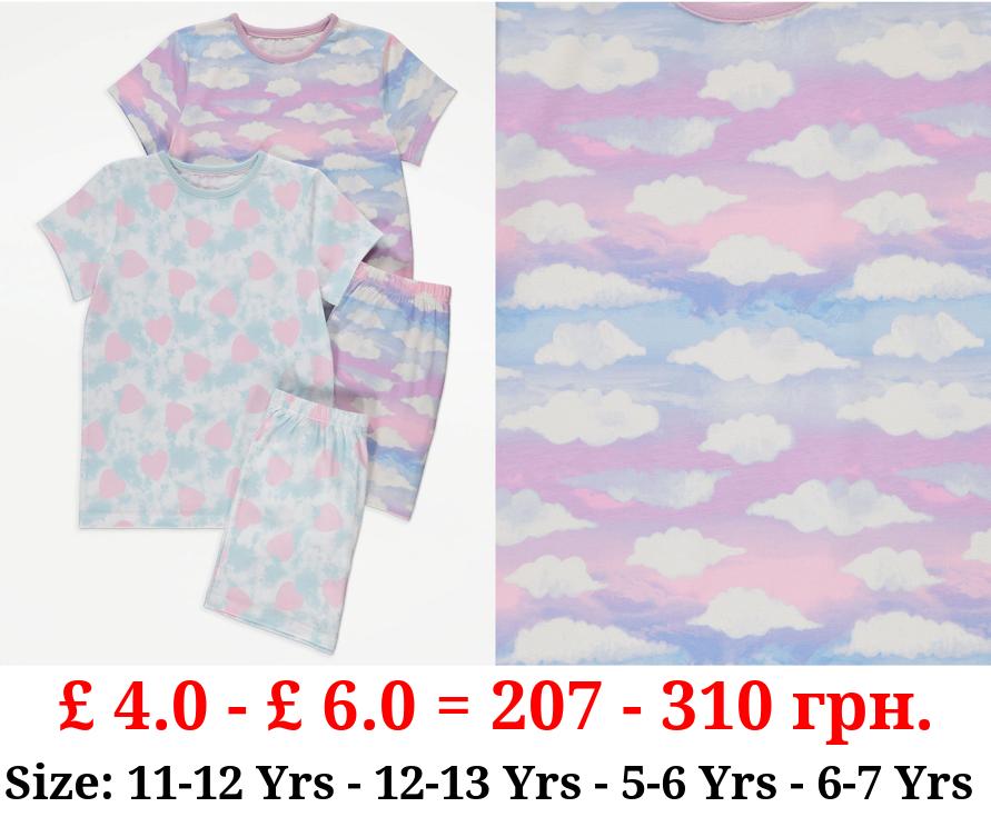 Tie Dye Heart Clouds Short Pyjamas 2 Pack