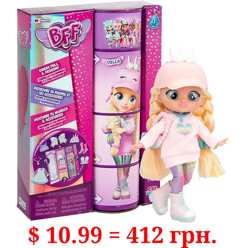 Cry Babies BFF Stella Fashion Doll with 9+ Surprises Including Outfit and Accessories for Fashion Toy, Girls and Boys Ages 4 and Up, 7.8 Inch Doll