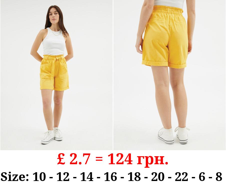 Yellow Poplin Knee Length Shorts