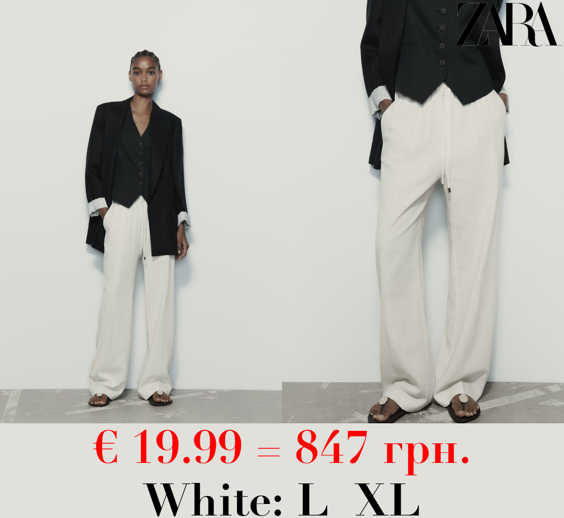 LINEN BLEND STRAIGHT TROUSERS