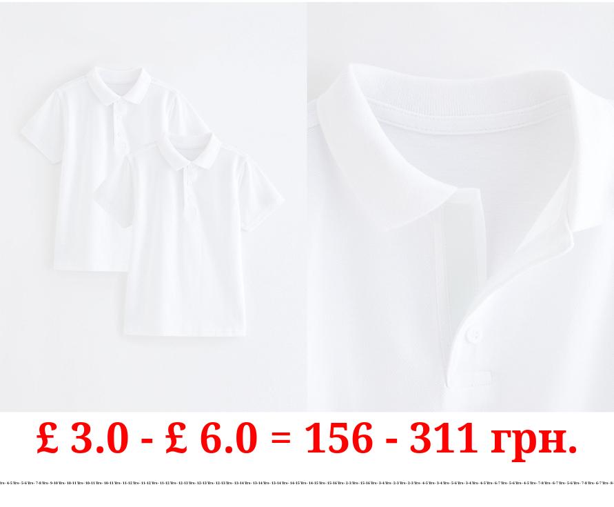 White Easy On Short Sleeve School Polo Shirts 2 Pack