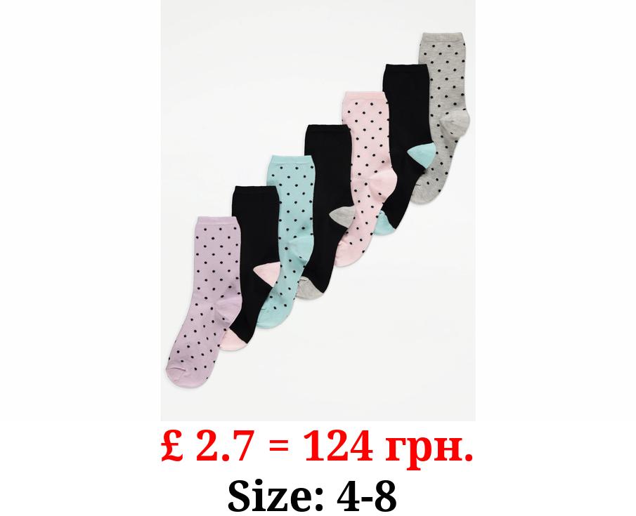 Assorted Polka Dot Print Ankle Socks 7 Pack