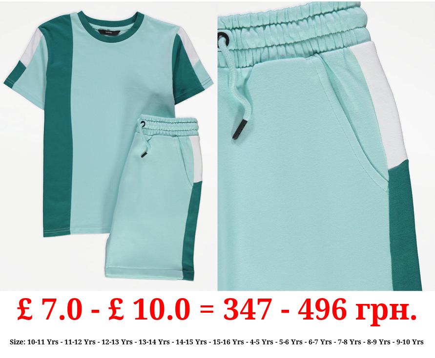 Turquoise Side Stripe T-Shirt and Shorts Outfit