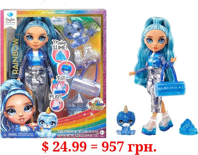 Rainbow High Skyler (Blue) with Slime Kit & Pet - Blue 11” Shimmer Doll with DIY Sparkle Slime, Magical Yeti Pet and Fashion Accessories, Kids Gift 4-12 Years
