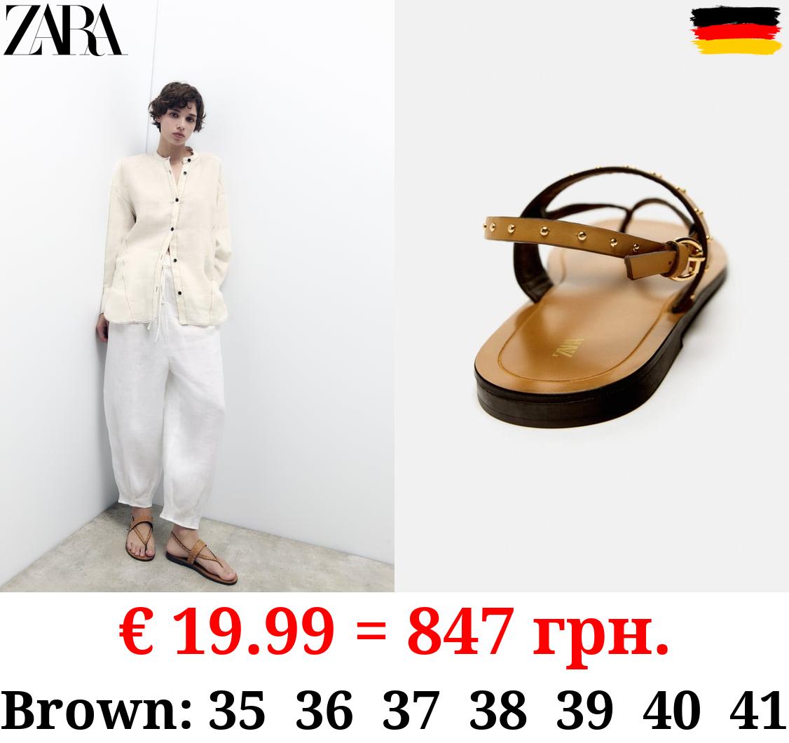 FLAT LEATHER SLIDER SANDALS WITH STUDS