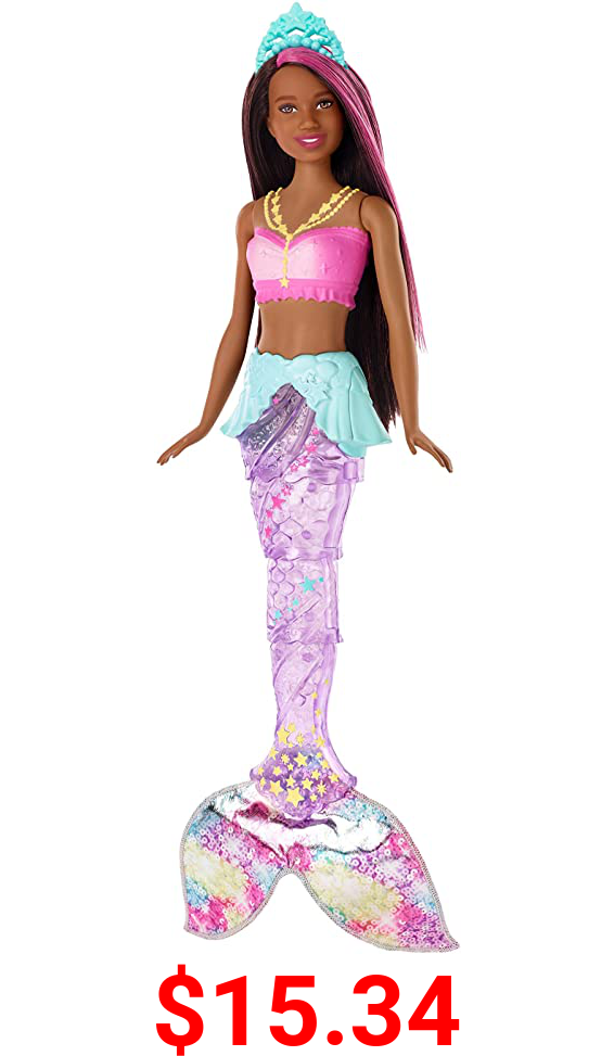Barbie Dreamtopia Sparkle Lights Mermaid Doll with Swimming Motion and Underwater Light Shows, Approx 12-inch with Pink-Streaked Brunette Hair, Gift for 3 to 7 Year Olds
