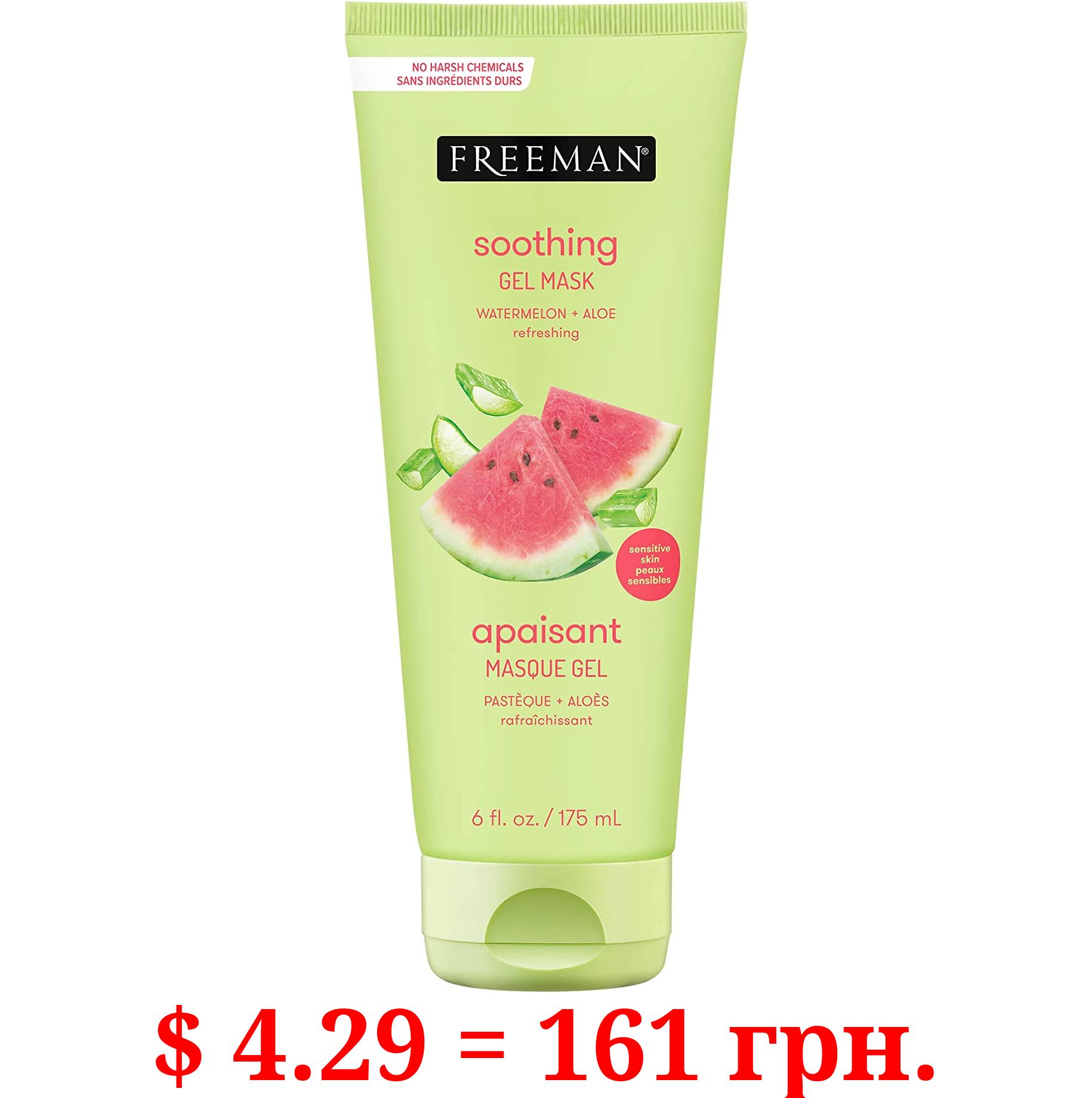 FREEMAN Soothing Watermelon & Aloe Gel Facial Mask, Hydrates, Nourishes, & Soothes Irritated Skin, Cooling, Calming Gel Face Mask, Perfect For Sensitive & Break-Out Prone Skin, 6 fl.oz./ 175 mL Tube