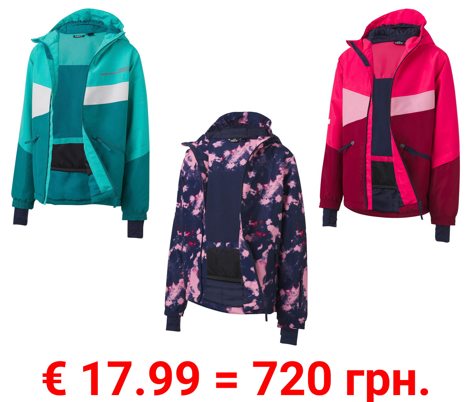 CRIVIT Kinder Skijacke, wasserabweisendes Obermaterial