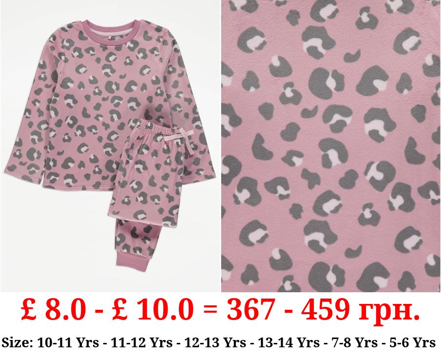 Dusky Pink Animal Print Long Sleeve Fleece Pyjamas