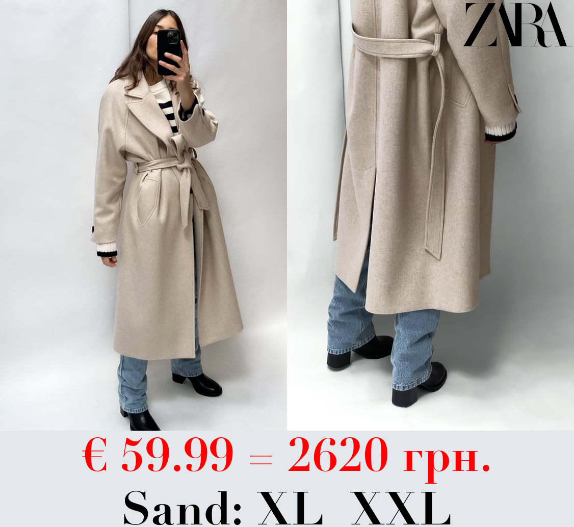 LONGLINE BELTED WOOL BLEND COAT