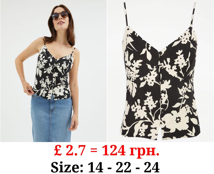 Printed Linen Blend Corset Cami Top