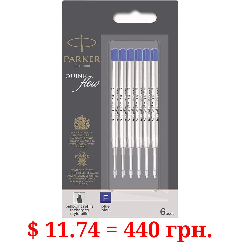 Parker QUINKflow Ballpoint Pen Ink Refills, Fine Tip, Blue, 6 Count Value Pack (2025157)