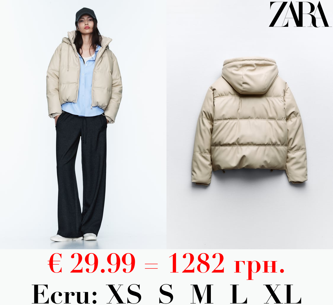 WIND PROTECTION FAUX LEATHER CROPPED PUFFER ANORAK