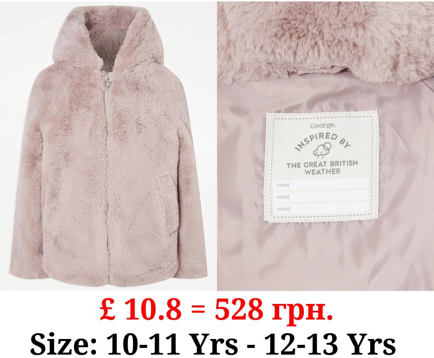 Mauve Faux Fur Hooded Coat