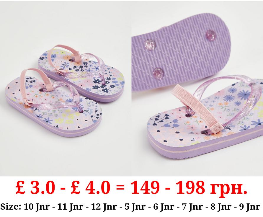 Lilac Floral Flip Flops