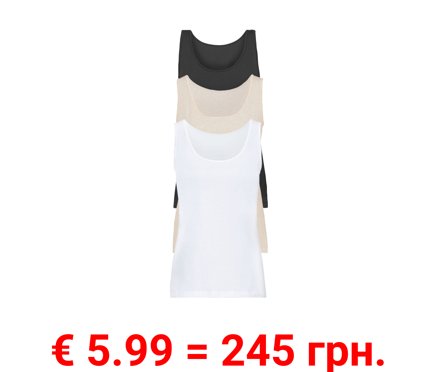 esmara® Damen Achselhemd, 3 Stück, mit hohem Baumwollanteil